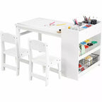 Table d'activités pour enfants avec 2 chaises, bureau artisanal en bois avec étagères de rangement, tables d'activités pour enfants de 2 à 10 ans, table à dessin