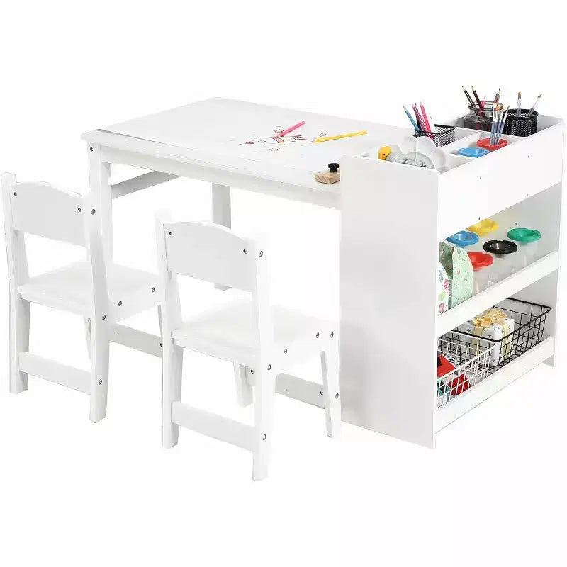 Table d'activités pour enfants avec 2 chaises, bureau artisanal en bois avec étagères de rangement, tables d'activités pour enfants de 2 à 10 ans, table à dessin