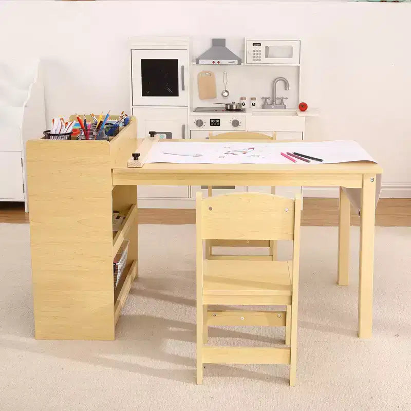 Table d'activités pour enfants avec 2 chaises, bureau artisanal en bois avec étagères de rangement, tables d'activités pour enfants de 2 à 10 ans, table à dessin