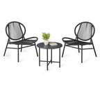 3 Piece Patio Bistro Set with 2 Chairs and Small Table, Acapulco Modern Rattan Furniture Set for Patio, Garden, Balcony, Black