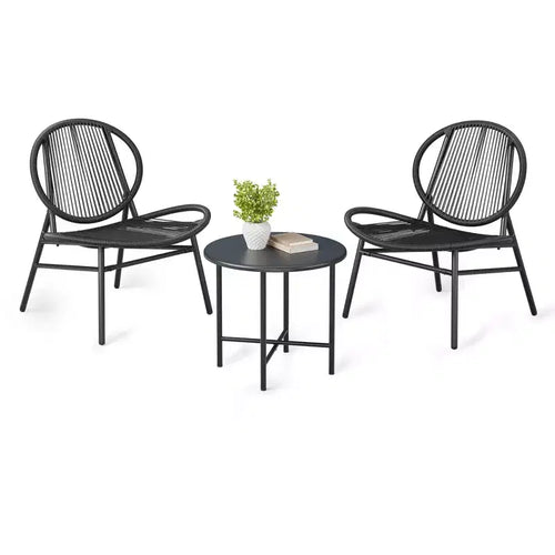 3 Piece Patio Bistro Set with 2 Chairs and Small Table, Acapulco Modern Rattan Furniture Set for Patio, Garden, Balcony, Black