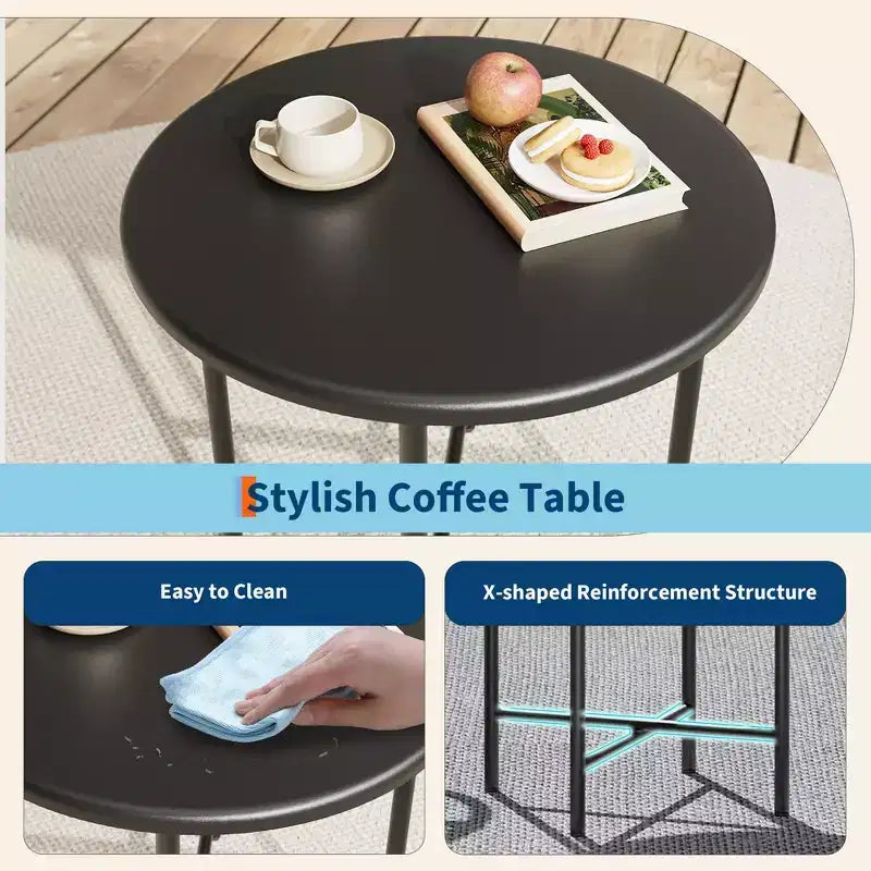 Ensemble bistrot 3 pièces pour terrasse avec 2 chaises et une petite table, salon de jardin moderne Acapulco en rotin pour patio, jardin, balcon, noir