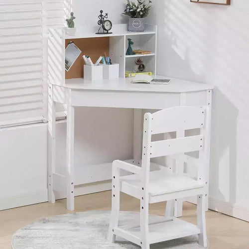 All-in-One Kids Study Desk & Chair Set with Adjustable Chair, Hutch, Cork Board & Organizers. A Compact Learning Corner for Homeschool or Bedroom.