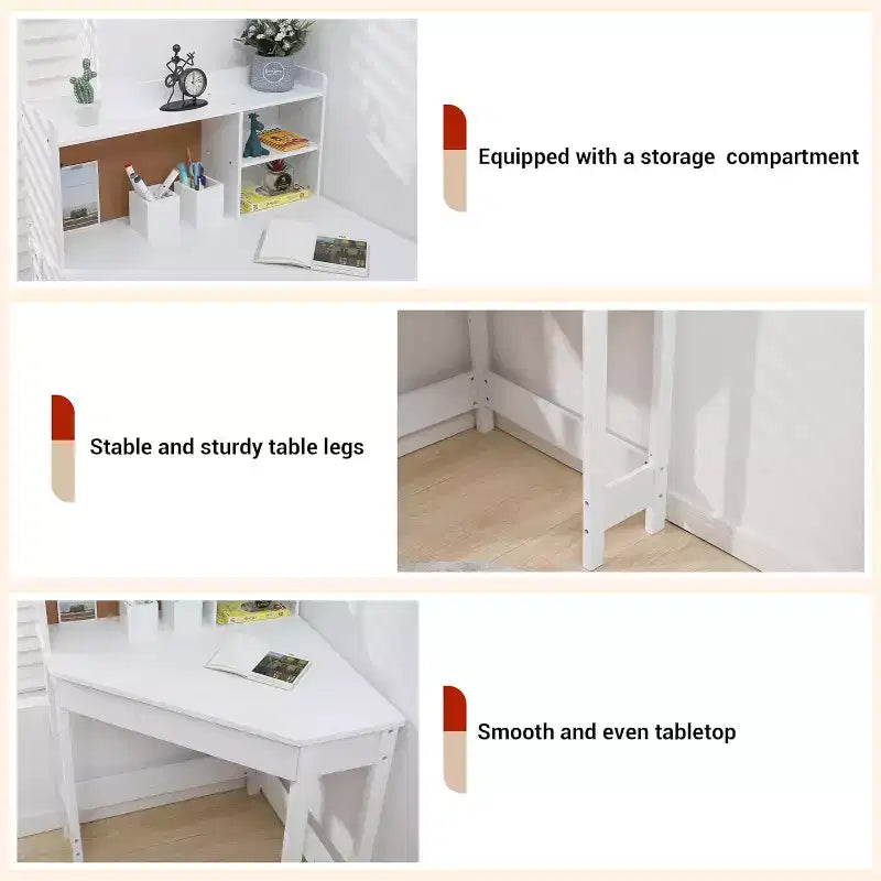 Bureau et chaise d'étude tout-en-un pour enfants avec chaise réglable, étagère, panneau de liège et organiseurs. Un coin d'apprentissage compact pour l'école à la maison ou la chambre.