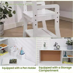 Bureau et chaise d'étude tout-en-un pour enfants avec chaise réglable, étagère, panneau de liège et organiseurs. Un coin d'apprentissage compact pour l'école à la maison ou la chambre.