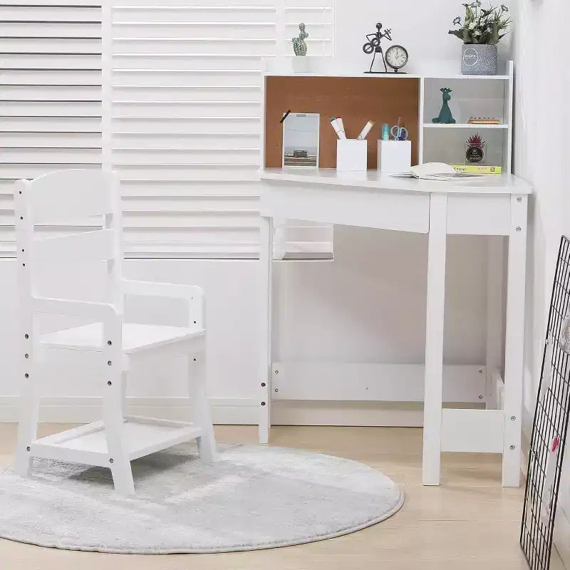 Bureau et chaise d'étude tout-en-un pour enfants avec chaise réglable, étagère, panneau de liège et organiseurs. Un coin d'apprentissage compact pour l'école à la maison ou la chambre.