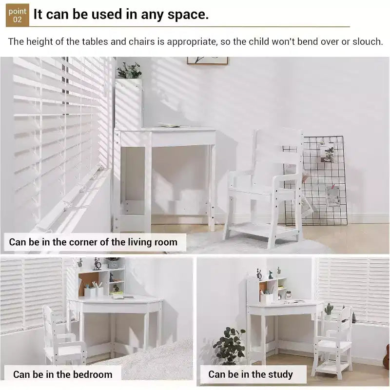 Bureau et chaise d'étude tout-en-un pour enfants avec chaise réglable, étagère, panneau de liège et organiseurs. Un coin d'apprentissage compact pour l'école à la maison ou la chambre.