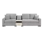 Christopher Knight Home Yira Canapé d'angle moderne 3 places en chenille de 283 cm avec console, accoudoir de rangement et oreillers