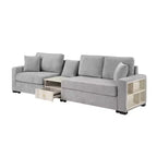 Christopher Knight Home Yira Canapé d'angle moderne 3 places en chenille de 283 cm avec console, accoudoir de rangement et oreillers