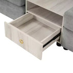 Christopher Knight Home Yira Canapé d'angle moderne 3 places en chenille de 283 cm avec console, accoudoir de rangement et oreillers