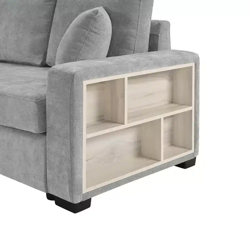 Christopher Knight Home Yira Canapé d'angle moderne 3 places en chenille de 283 cm avec console, accoudoir de rangement et oreillers
