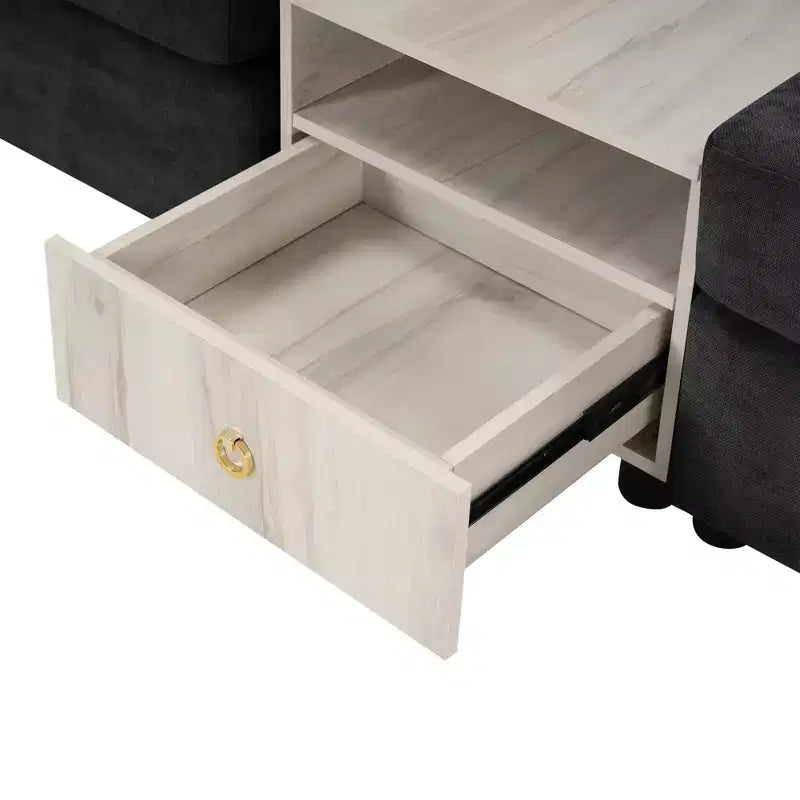 Christopher Knight Home Yira Canapé d'angle moderne 3 places en chenille de 283 cm avec console, accoudoir de rangement et oreillers