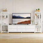 Meuble TV moderne avec commode à 6 tiroirs en tissu et 2 étagères industrielles à 4 niveaux – Grand centre de divertissement pour salon.