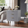 Acekool 3 Drawer Dresser, Modern Fluted Nightstand with Deep Drawers & Gold Legs, Small Side Table Organizer for Bedroom or Living Room