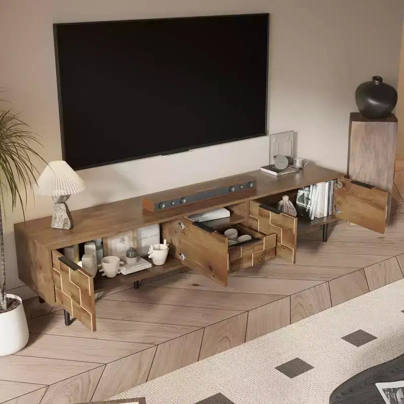 Meuble TV MAYEERTY pour salon, meuble TV et centre de divertissement en bois avec rangement