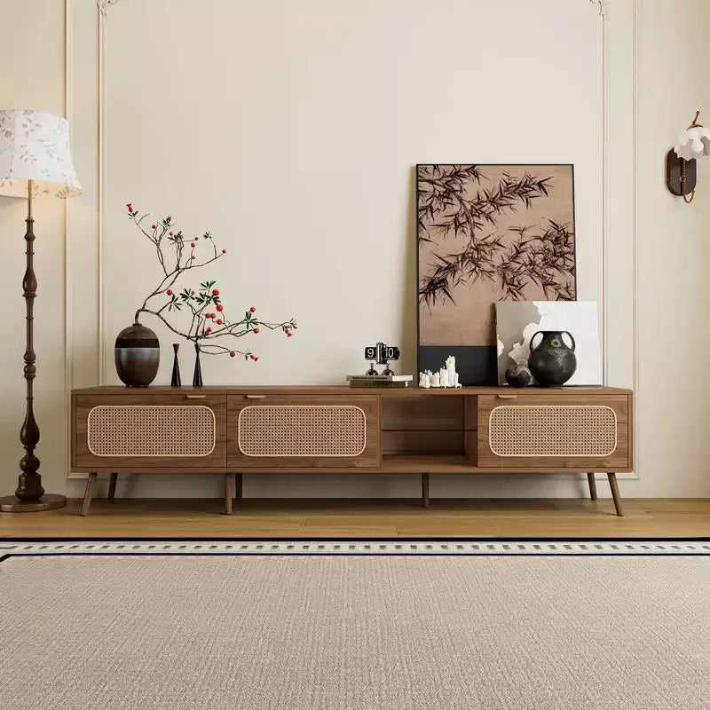 Console TV MAYEERTY avec grand espace de rangement pour salon, chambre à coucher, centre de divertissement avec étagère ouverte