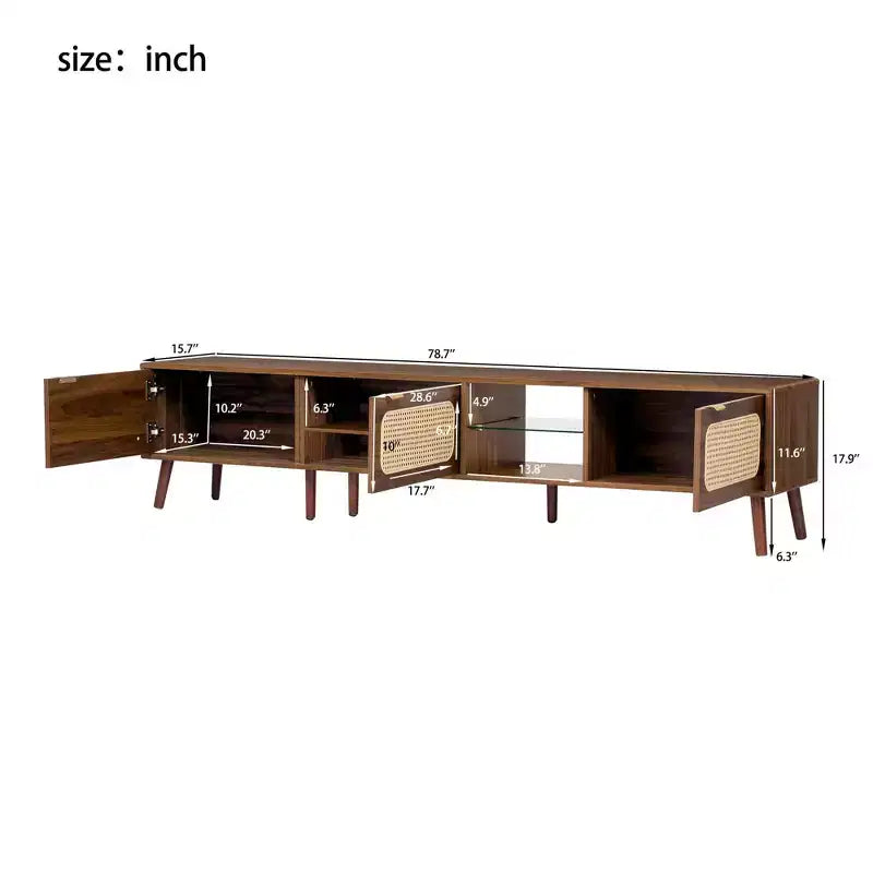 Console TV MAYEERTY avec grand espace de rangement pour salon, chambre à coucher, centre de divertissement avec étagère ouverte