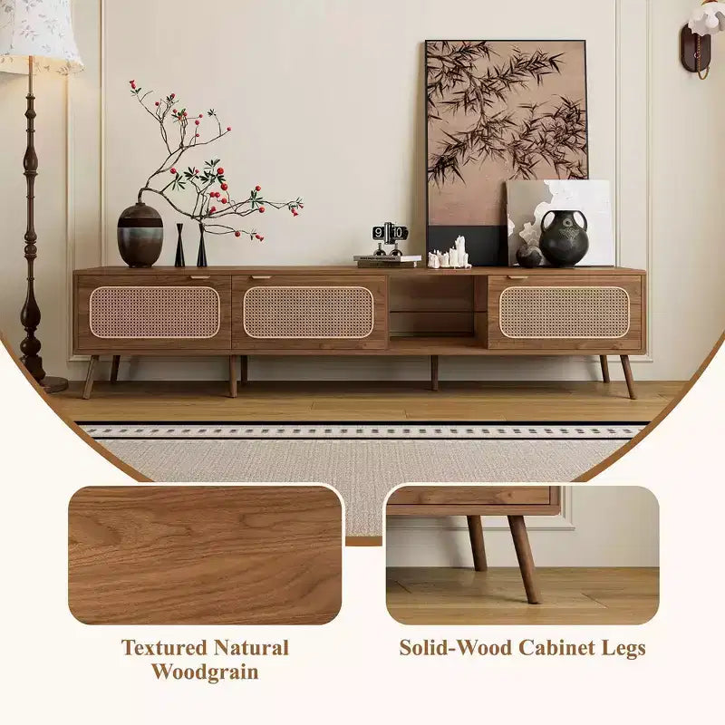 Console TV MAYEERTY avec grand espace de rangement pour salon, chambre à coucher, centre de divertissement avec étagère ouverte
