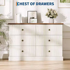 Commode 6 tiroirs cannelée 47 po avec poignées en métal, grande commode moderne en bois pour chambre à coucher, chambre d'amis et appartement
