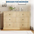 Commode 6 tiroirs cannelée 47 po avec poignées en métal, grande commode moderne en bois pour chambre à coucher, chambre d'amis et appartement