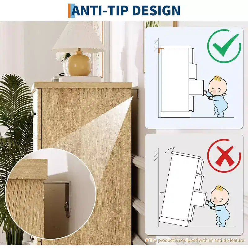 Commode 6 tiroirs cannelée 47 po avec poignées en métal, grande commode moderne en bois pour chambre à coucher, chambre d'amis et appartement