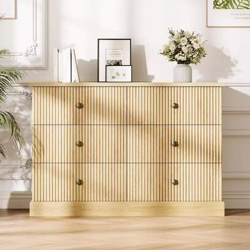 47 Fluted 6-Drawer Dresser with Metal Handles, Modern Wide Wood Chest for Bedroom, Guest Room & Apartment