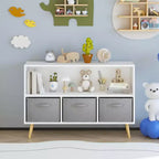 Étagère à livres pour enfants avec tiroirs en tissu pliables, présentoir à livres pour enfants, meuble de rangement pour jouets, blanc/gris