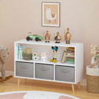 Étagère à livres pour enfants avec tiroirs en tissu pliables, présentoir à livres pour enfants, meuble de rangement pour jouets, blanc/gris