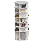JVNOXK7 - Tour à chaussures rotative à 7 niveaux, présentoir de rangement rotatif à 360° sur pied, tour à chaussures avec base surélevée et plateau de rangement rotatif - Blanc