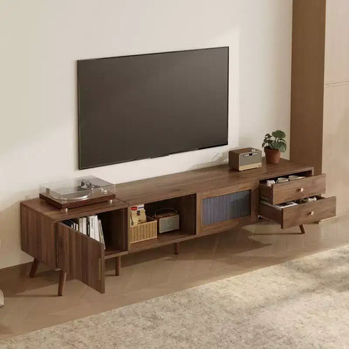 Meuble TV moderne et minimaliste de 76 pouces avec portes vitrées pour téléviseurs jusqu'à 85 pouces, avec armoires de rangement pour salon et chambre