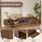 Meuble TV moderne et minimaliste de 76 pouces avec portes vitrées pour téléviseurs jusqu'à 85 pouces, avec armoires de rangement pour salon et chambre
