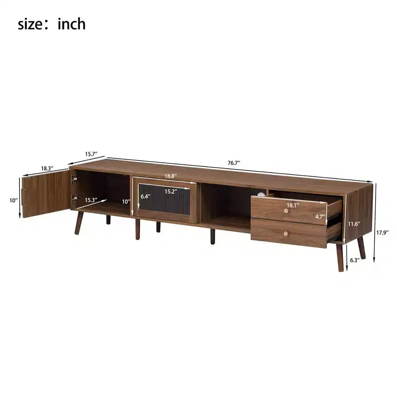 Meuble TV moderne et minimaliste de 76 pouces avec portes vitrées pour téléviseurs jusqu'à 85 pouces, avec armoires de rangement pour salon et chambre