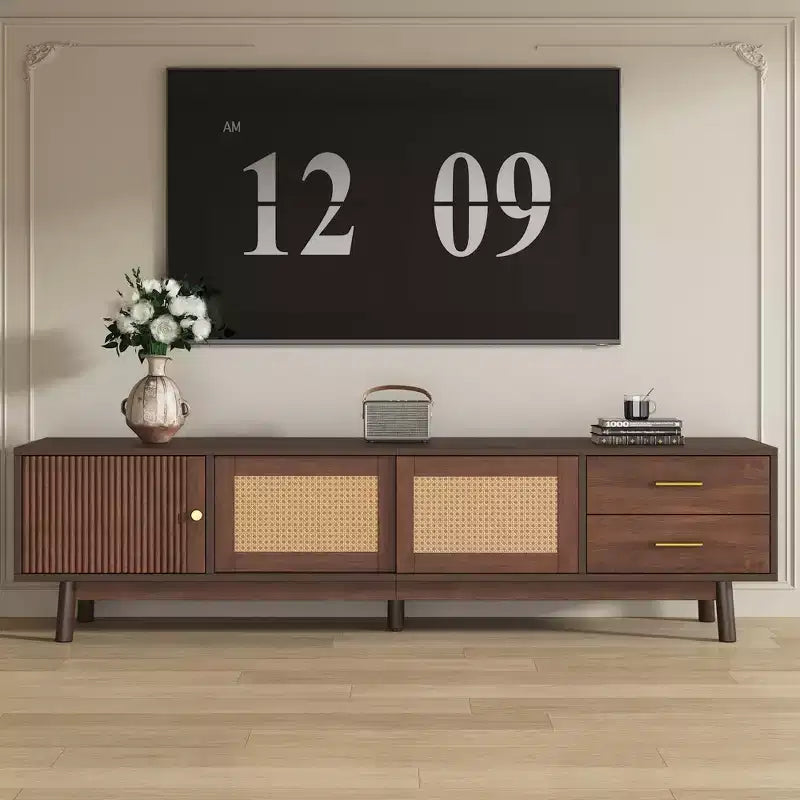 Modern TV Stand for 80 Inches TVs, TV Table with Storage Sliding Doors and Drawers for Living Room Bedroom