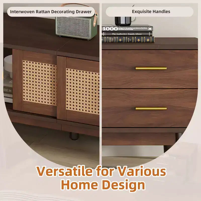 Meuble TV moderne pour téléviseurs de 80 pouces, meuble TV avec portes coulissantes et tiroirs de rangement pour salon ou chambre à coucher