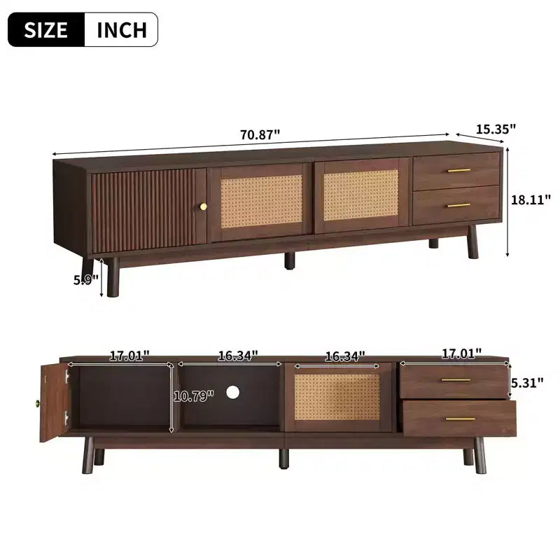 Meuble TV moderne pour téléviseurs de 80 pouces, meuble TV avec portes coulissantes et tiroirs de rangement pour salon ou chambre à coucher