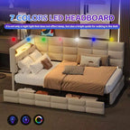 Cadre de lit moderne double Okak, canapé-lit avec USB et rangement dissimulé, lit de repos capitonné rembourré pour chambre, chambre d'enfant, bureau