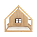 Lit cabane TUYOHW avec lumières LED, lit Montessori en pin massif avec support à lattes et garde-corps de sécurité, lit enfant bas taille double