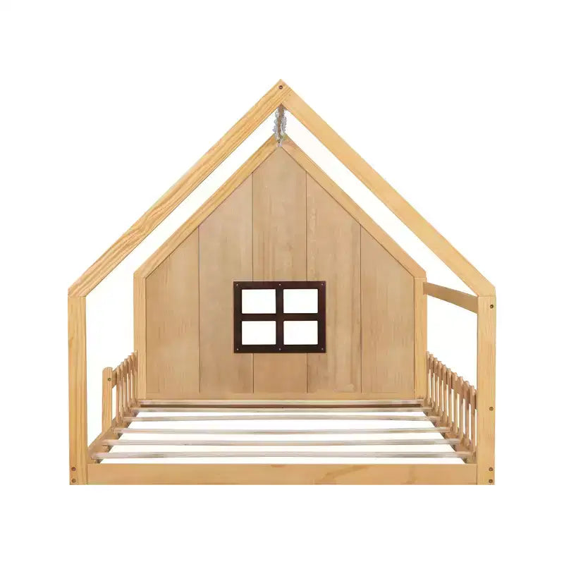 Lit cabane TUYOHW avec lumières LED, lit Montessori en pin massif avec support à lattes et garde-corps de sécurité, lit enfant bas taille double