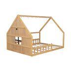 Lit cabane TUYOHW avec lumières LED, lit Montessori en pin massif avec support à lattes et garde-corps de sécurité, lit enfant bas taille double