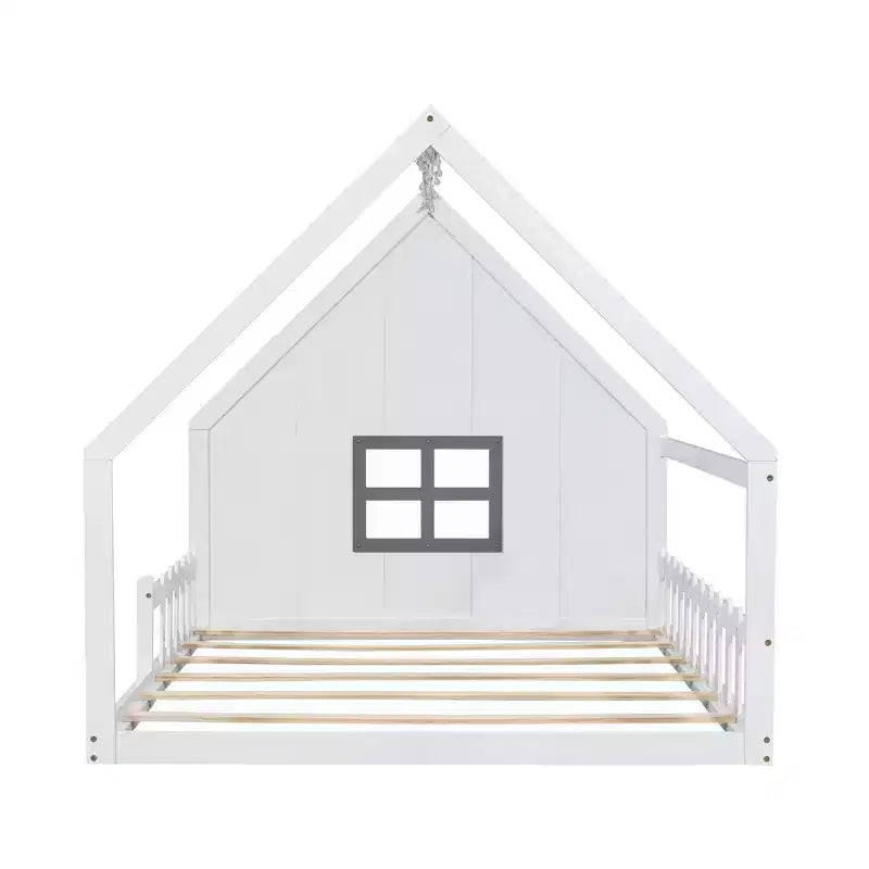 Lit cabane TUYOHW avec lumières LED, lit Montessori en pin massif avec support à lattes et garde-corps de sécurité, lit enfant bas taille double