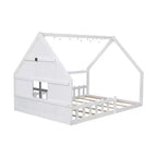 Lit cabane TUYOHW avec lumières LED, lit Montessori en pin massif avec support à lattes et garde-corps de sécurité, lit enfant bas taille double