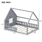 Lit cabane TUYOHW avec lumières LED, lit Montessori en pin massif avec support à lattes et garde-corps de sécurité, lit enfant bas taille double