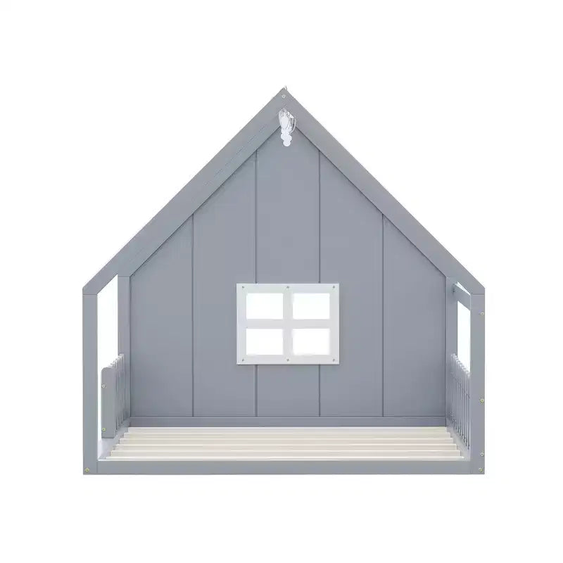 Lit cabane TUYOHW avec lumières LED, lit Montessori en pin massif avec support à lattes et garde-corps de sécurité, lit enfant bas taille double