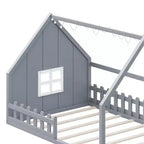 Lit cabane TUYOHW avec lumières LED, lit Montessori en pin massif avec support à lattes et garde-corps de sécurité, lit enfant bas taille double