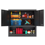 Armoire murale VIYET 30H en acier – Portes verrouillables + tiroir ouvert + étagère réglable, acier laminé à froid, garage/bureau/entrepôt/maison/école