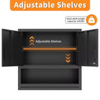 Armoire murale VIYET 30H en acier – Portes verrouillables + tiroir ouvert + étagère réglable, acier laminé à froid, garage/bureau/entrepôt/maison/école