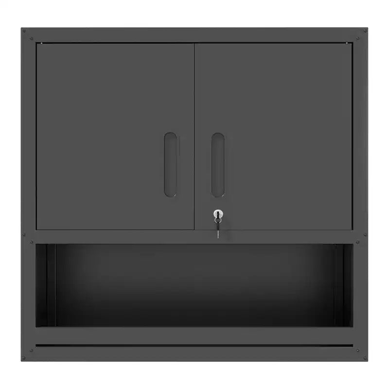 Armoire murale VIYET 30H en acier – Portes verrouillables + tiroir ouvert + étagère réglable, acier laminé à froid, garage/bureau/entrepôt/maison/école