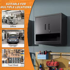 Armoire murale VIYET 30H en acier – Portes verrouillables + tiroir ouvert + étagère réglable, acier laminé à froid, garage/bureau/entrepôt/maison/école