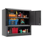 Armoire murale VIYET 30H en acier – Portes verrouillables + tiroir ouvert + étagère réglable, acier laminé à froid, garage/bureau/entrepôt/maison/école