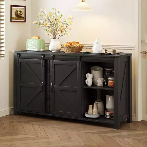 55 Farmhouse Sideboard Buffet Cabinet with Sliding Barn Doors, Storage Cabinet for Dining Room, Kitchen or Living Room-Panipeachy